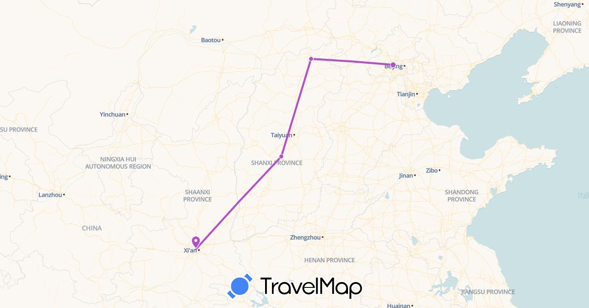 TravelMap itinerary: plane, train in China (Asia)